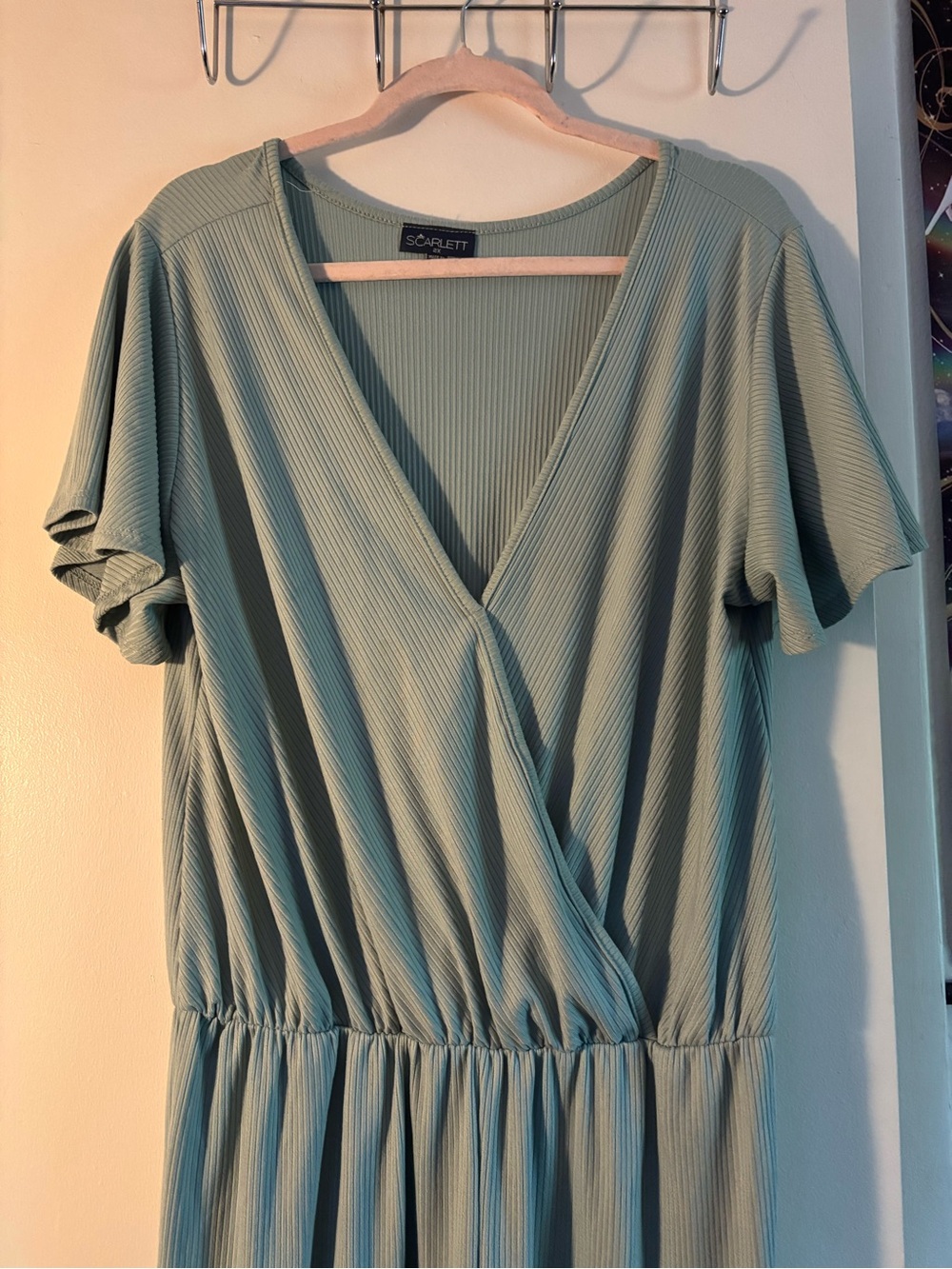 Scarlett Sage Green Ribbed Wrap-Front Women’s Jumpsuit